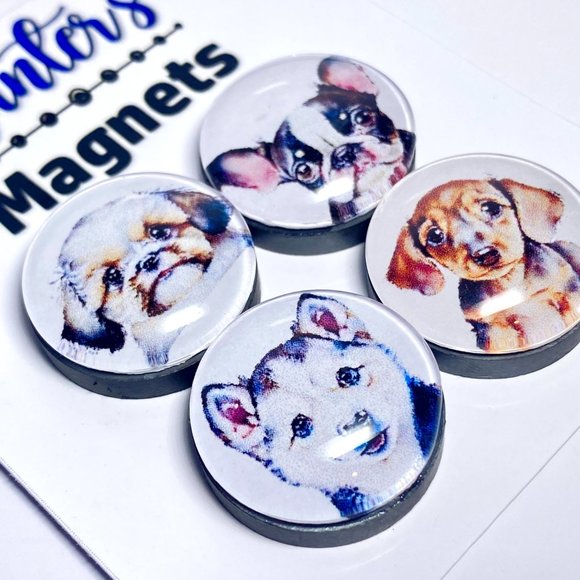 Set of 4 Handcrafted Glass Puppy Set 4 Magnets - Refrigerator Kitchen Whiteboard - Picture 2 of 3